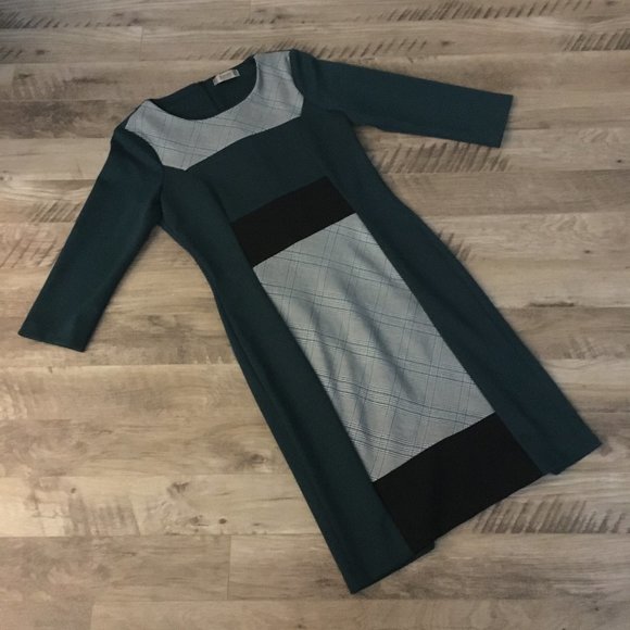 Made in Italy 3/4 Sleeve Plaid Colourblock Shift Dress - Picture 6 of 16